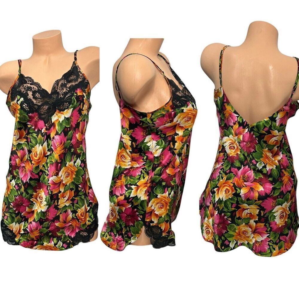 Vtg Victorias Secret Gold Label‎ Floral Silky Slip Dress Size Small Spaghetti